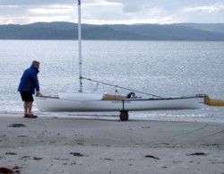 sailing canoe with launching trolley